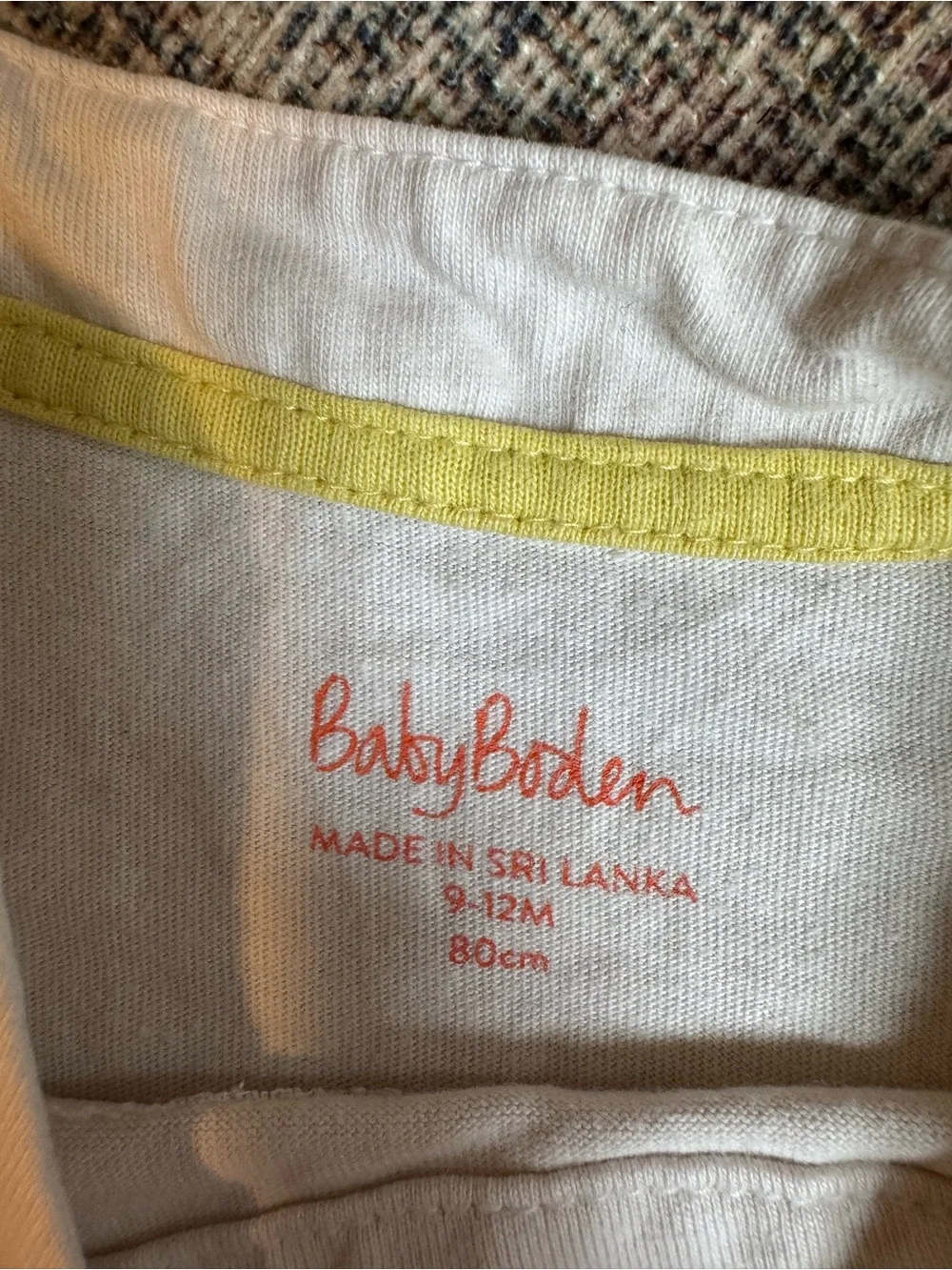 Boden White Short Sleeve Tee with Yellow Duck & Pink-Accented Bunny Embroidery